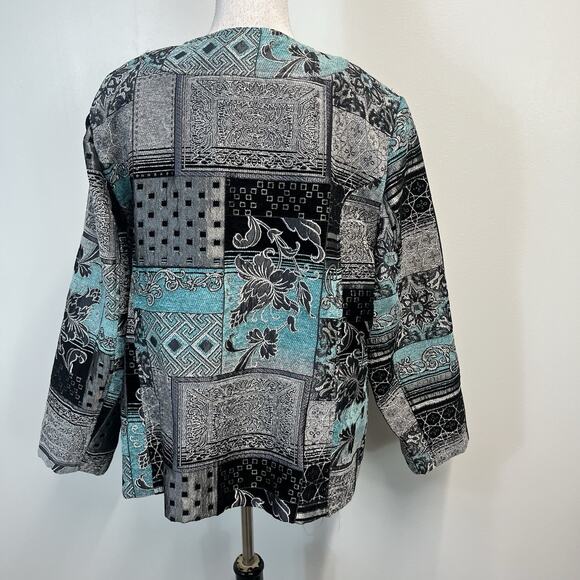 Dressbarn Open Front Blazer Jacket Plus size 18 20 Blue Silver Black Tapestry - Picture 9 of 10